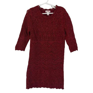 Cat & Jack Dark Red Knit Sweater Dress Metallic Holiday Medium 7/8 Crochet Kids